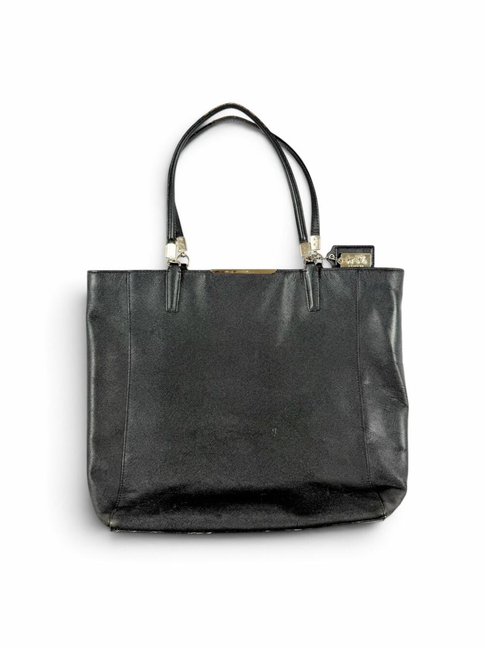Coach Madison North South Saffiano Leather Tote Black Gold 28743